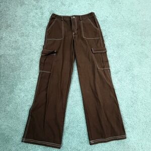 Hesperus Cargo Pants Women Medium Brown Contrast Stitch Wide Leg Utility